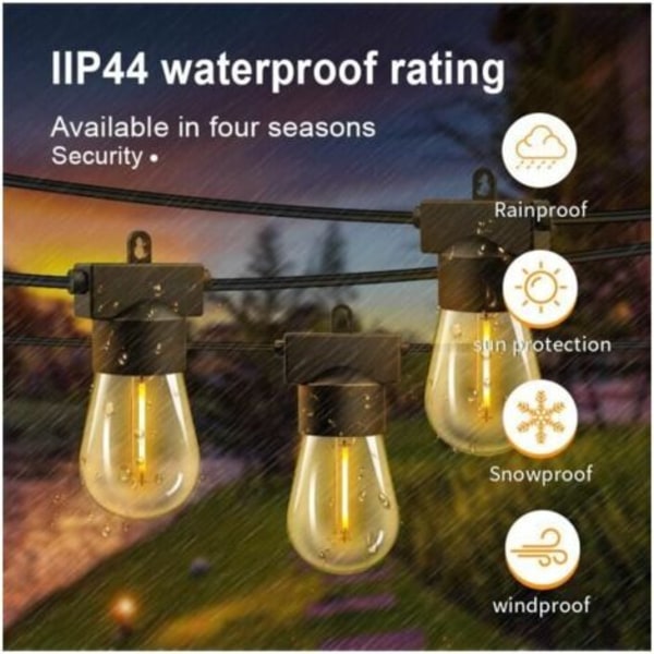 15M LED Ljusslinga Utomhus med 15 E27 S14 Plastlampor IP44 Vattentät Ljusslinga för Trädgård Gård Uteplats Jul--.pa