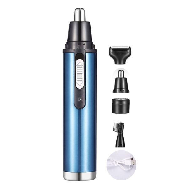 4 i 1 nesehårtrimmer USB vanntett, rengjørbar avtakbar mini elektrisk nesehårtrimmer himmelblå