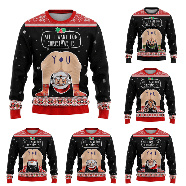 Lustiga situationer Ugly Christmas Sweaters - Dirty Joke Herrtröja Xmas Holiday Crew Neck Shirt Set-ANBEFALER D&4XL