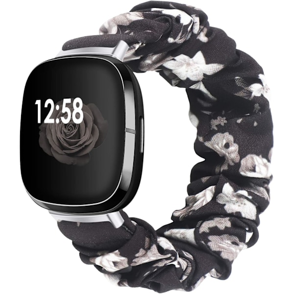 Band kompatibla med Fitbit Sense / Versa 3, band för kvinnor Black/Grey Flower