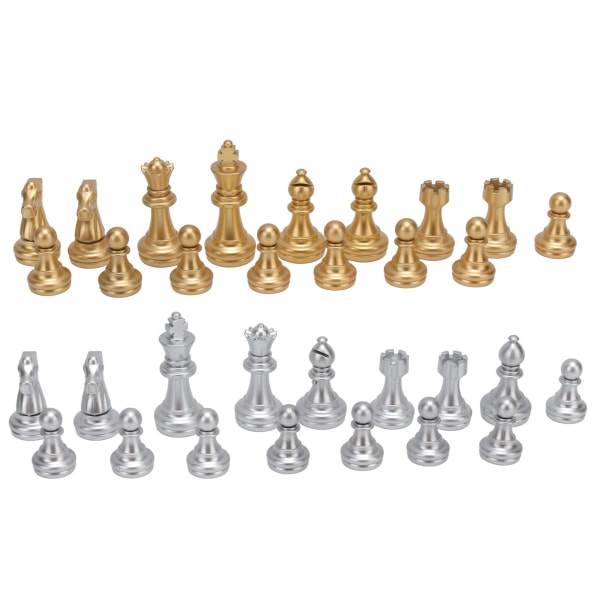 32 brikker skakmænd skakstykker med 1,93 tommer kongefigurer PS til voksne børn legetøj guld og sølv