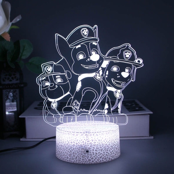 Paw Patrol 3D nattlampa for barn, leketøy, fjernkontroll 16 farger bytte LED illusjonslampe og Art Deco-lampe, for gutt jente soverom dekorere jul