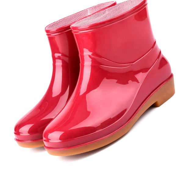 Regnstøvler for kvinner Korte sklisikre mote regnstøvler Rundt hode Radian regnstøvler Støvler Dame Rød 40