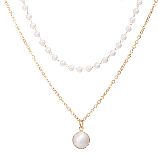 Faux Pearl hänge halsband Fashionabla dubbellager konstgjord pärl nyckelbenskedja för kvinnor tjejer guld