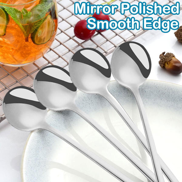 4 Pcs Coffee Spoons, Stirring Spoons, Long Handle Teaspoons, Silverware Teaspoons (Silver)