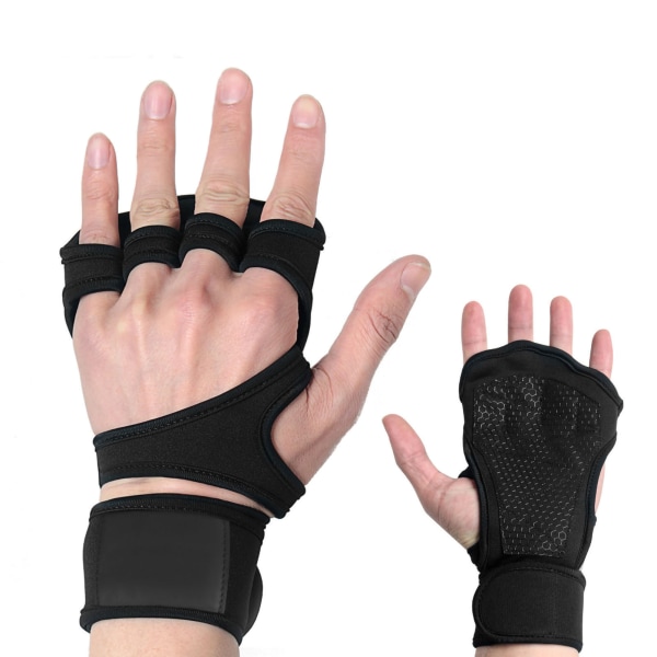 Fitness Gloves Estävät liukastumista suojaavat ranteen kääre Harjoitushanskat painonnostoon Pull Up Käsipainot Musta L