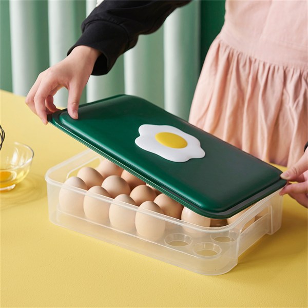 Æggeholder med stor kapacitet 28 gitter stabelbare køleskabsæggearrangører til hjemmerejser Camping Grøn 30x20x7,5 cm