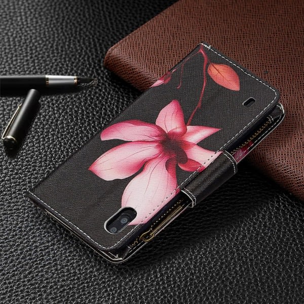 Mönstrat 9-kortsfack Dragkedja Plånbok Phone case Samsung Galaxy A10/m10 Lotus