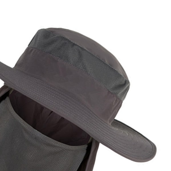Solhat til mænd Hurtigttørrende Vandtæt Nylon Åndbar Mesh Aftagelig slør Solbeskyttelseshat til udendørs fiskeri Camping Mørkegrå