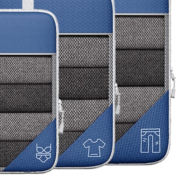 3 STK Compression Packing Cube Kit Mesh Design Synlig Vandtæt Bærbar til rejser Daglig brug Marineblå