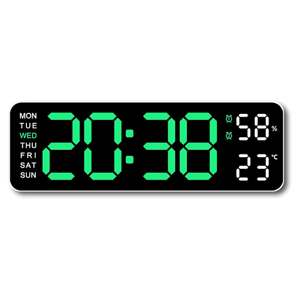 9 Tums Stor Digital Väggklocka Temperatur Luftfuktighet Vecka Automatisk Dimbar Bordsklocka 12/24H Elektronisk LED-Väckarklocka Funktion