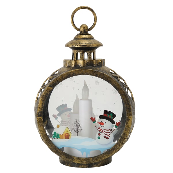 Joulun vintage koristeellinen kynttilälyhty Joulun koristeellinen lyhty LEDillä välkkyvällä liekettömällä kynttilällä pronssinen suuri lumiukko