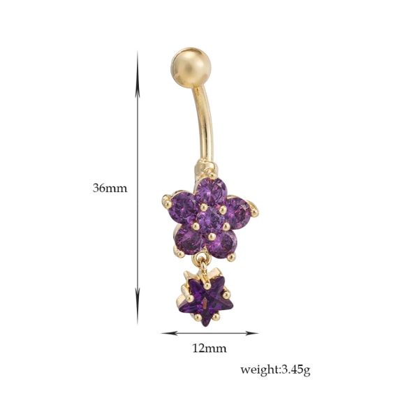 Enkel navlering med dobbel kronblad Fasjonable elegante navle-smykker i sirkon (lilla)