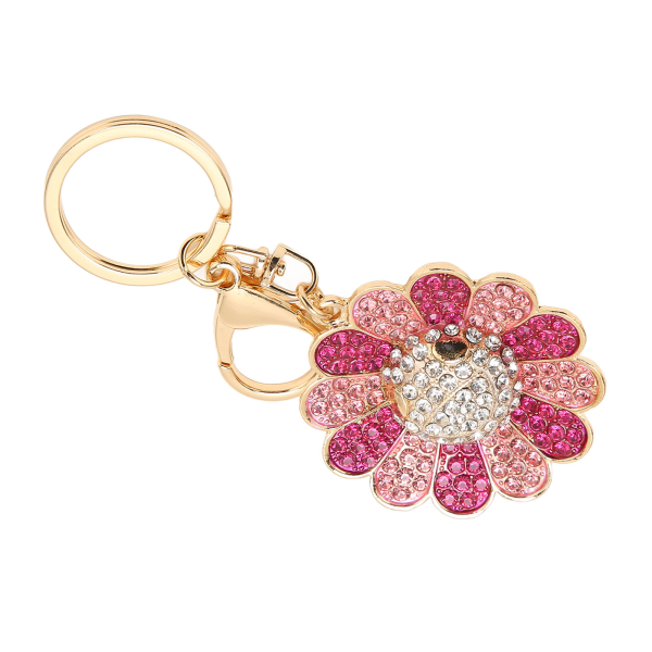 Auringonkukka-avainnippu kimalteleva tekojalokivi kiillotusmetallinen söpö avaimenperäpussikoristeen kiitospäivän vuosipäiväksi vaaleanpunainen
