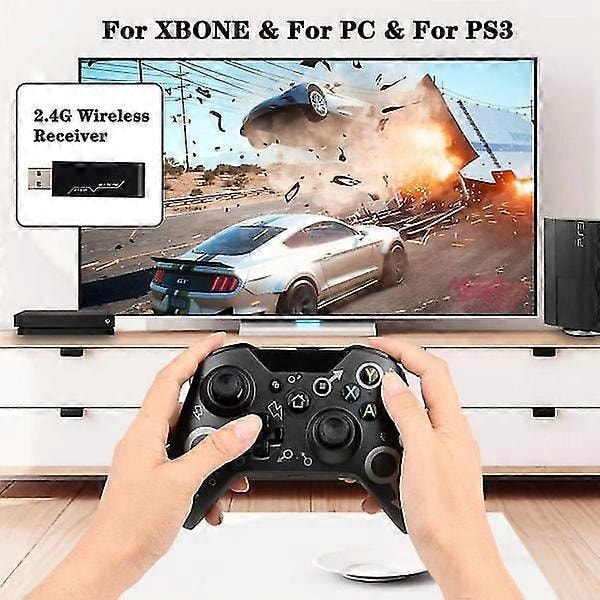 Paris Langaton ohjain Xbox Onelle, Xbox-ohjain 2,4 GHz:n langattomalla adapterilla, Xbox One X/Xbox One S/PS3 ja PC (Musta)
