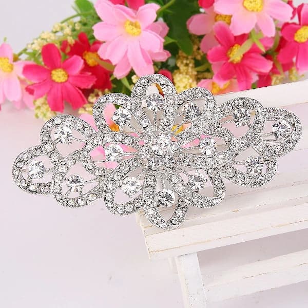 4 \" Brud Blomster Broche med Klare Krystaller