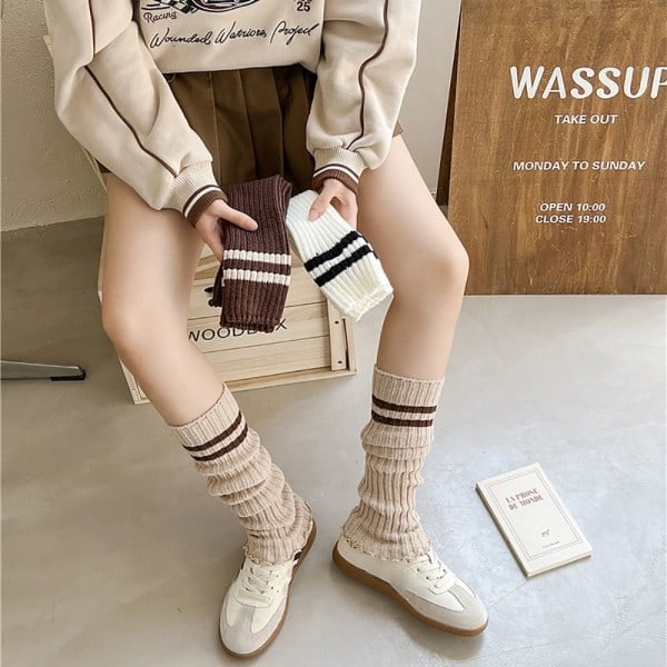1 Par Långa Stickade Strumpor Crew Strumpor BEIGE Beige