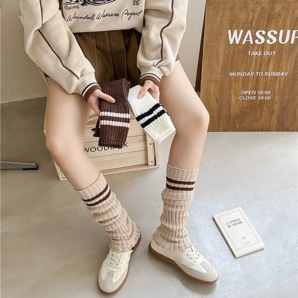 1 par lange strikkede strømper Crew strømper BEIGE Beige