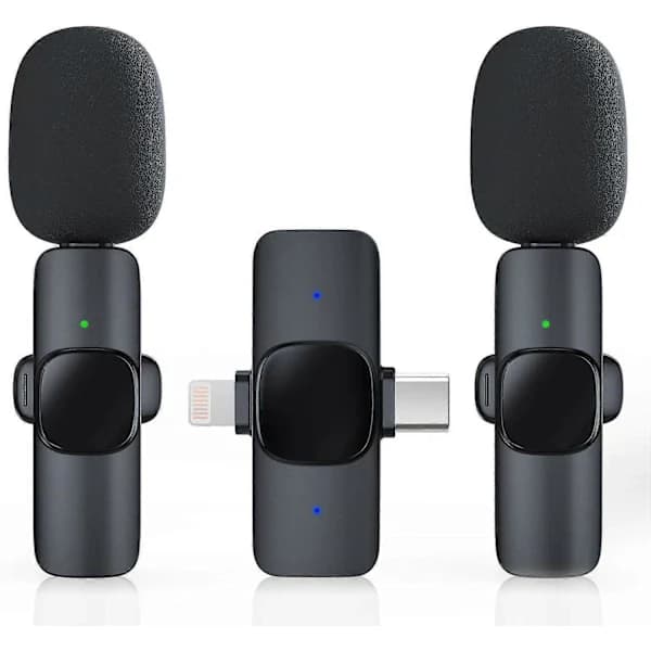2-pak Trådløs Lavalier Mikrofon til iPhone/Android Telefon, USB C Trådløs Lav