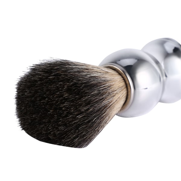 Moderigtig barberbørste til mænd til ansigtsrengøring Faux grævlinghår og sølvplastikhåndtag