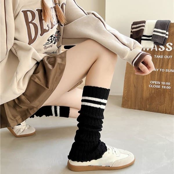 1 par lange strikkede strømper Crew strømper BEIGE Beige