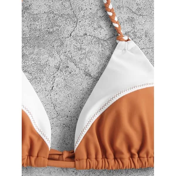 Triangelstringbikini badedragt til kvinder, høj benskæring, bindebånd i siden, 2-delt badedragt