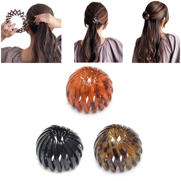 Fugleredet formede hårklemmer Vintage geometriske hårløkker Hestehaleholder for kvinner Jenter 3 stk Oransje Grønn Kaffe Svart