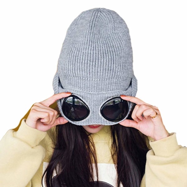 Strikket lue med goggles Grå Grå