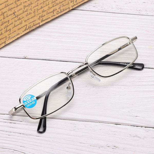 Läsglasögon Blått ljusblockerande Presbyopiska glasögon Glasögon för män kvinnor med förvaringsbox+400 silverbåge