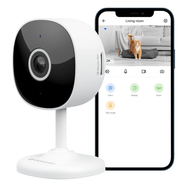 WiFi-kamera 2K, sikkerhetskamera for innenhus for baby/äldre/hund/husdjurskamera