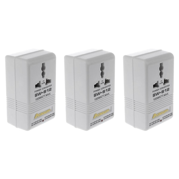 3X SINGWAY 100W 110V/120V til 220V/240V Opp&Ned Spenningsomformer Transformator Reise Hvit.pa