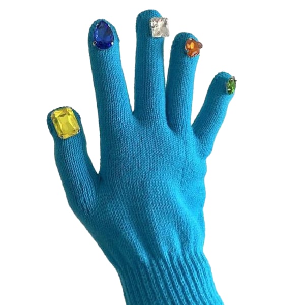 Rhinestone neglehansker DIY Professional Hold Varme Fortykning Full Finger Myke Nail Rhinestone hansker for manikyr blå