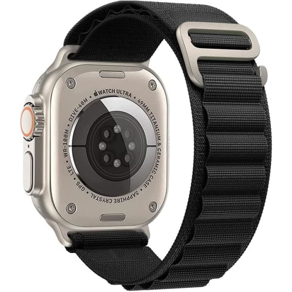 Nylon kompatibel med Apple Watch Ultra-reim 49 mm 45 mm 44 mm 42 mm, Armbånd Sport-reim for iWatch Ultra/8/7/6/5/4/3/2/1/SE, Svart—PA