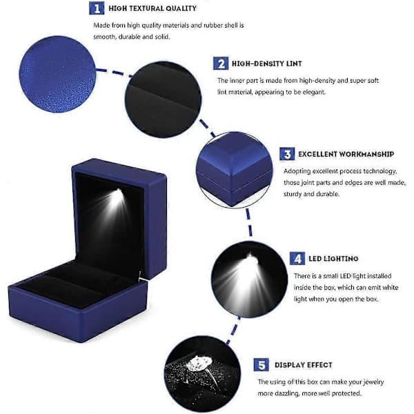 Elegant Ring Box with LED Light Jewelry Display Case Storage Box (Blue)