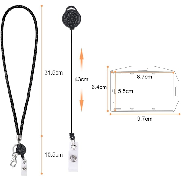 Kristallsnöre med transparent ID-korthållare, snöre och brickhållare set, nyckelringsbrickhållare och nackrem för nycklar