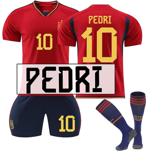 VM 2022-2023 Spania Hemma Set No.17 Ansu Fati No.9 Gavi No.7 Morata No.10 Pedri T-Shirt Vuxen Barn Fotbollsuniform No.10 Pedri S
