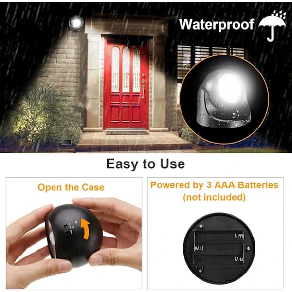 Rörelsesensor LED Vägglampa, Vattentät, Trådlös, 6000K Kallvit (2-pack)