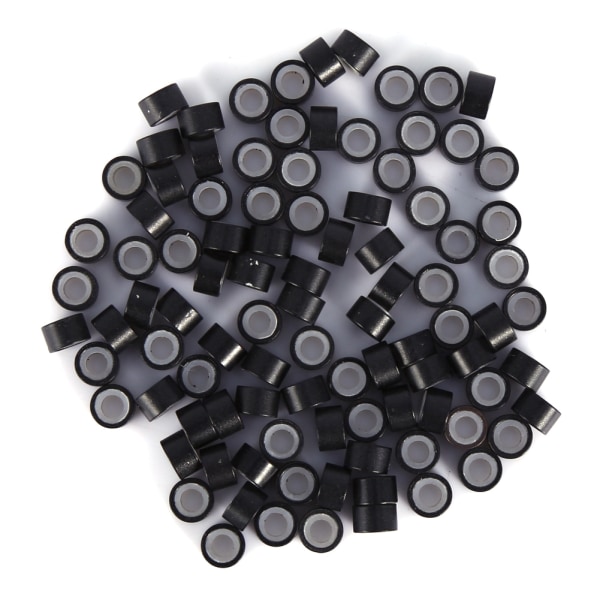 500 kpl / pullo ammattimaiset silikonivuoratut hiustenpidennysrenkaat helmet linkkiputkityökalu (musta)