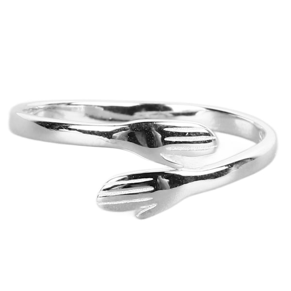 S925 Sterling Silver Kram Ring Hands Embrace Open Justerbar Kram Ring Par Älskar smycken