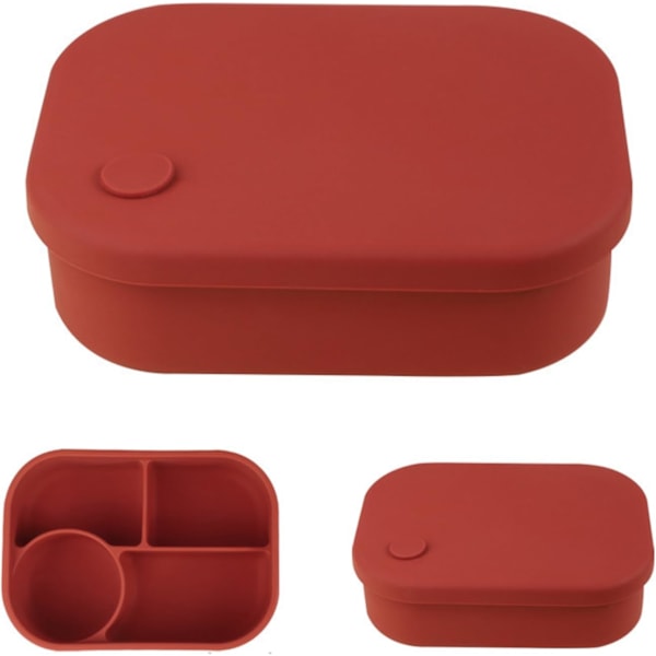 Bento Lunchbox, Silikonmatbehållare för matförvaring för barn och vuxna, 4 fack Lunchlåda, Mikrovågsugn & Diskmaskinssäker Red