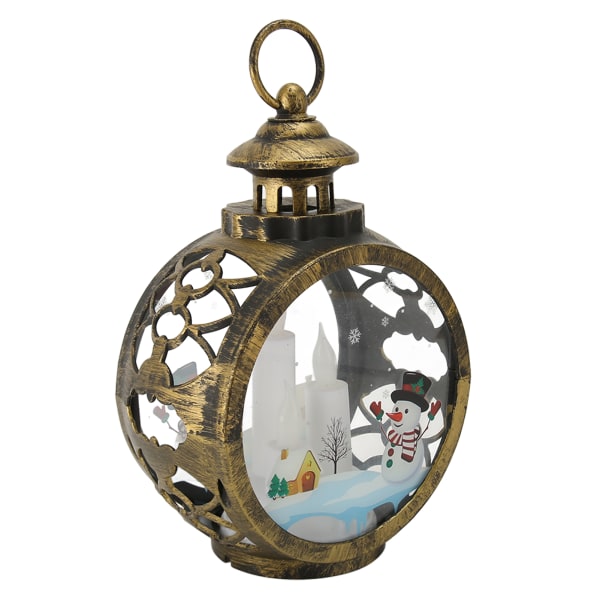 Jul Vintage dekorativ stearinlys lanterne Jul dekorativ lanterne med LED flimrende flammefri stearinlys bronze Stor snemand
