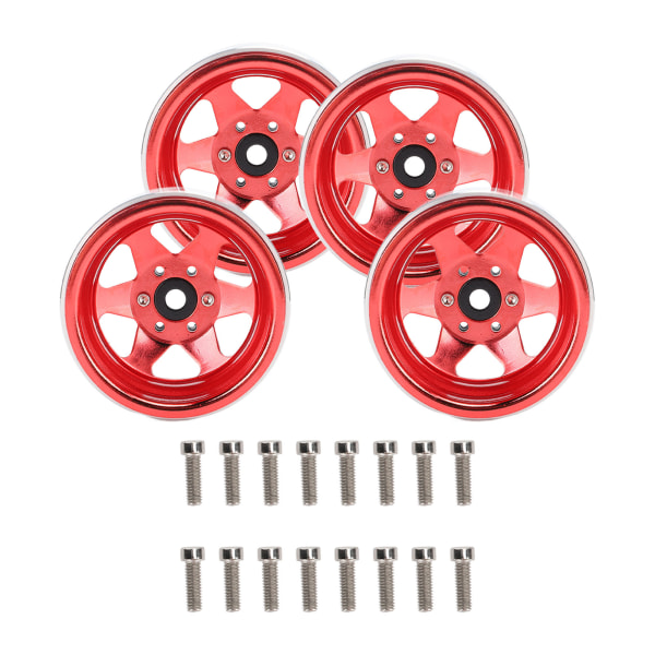 4 STK RC bilhjulnavfelg 2,2 tommer diameter metall enkel installasjon RC bildeler for AXIAL SCX10 90046 for Traxxas 1/10 RC bil rød