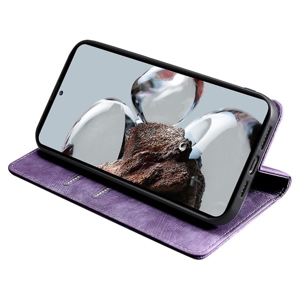Texturerat skal för Xiaomi Redmi Note 12 Turbo / Poco F5 5g Rfid-blockerande plånbok Magnetiskt läder Flip Stand Fodral Lila—PA