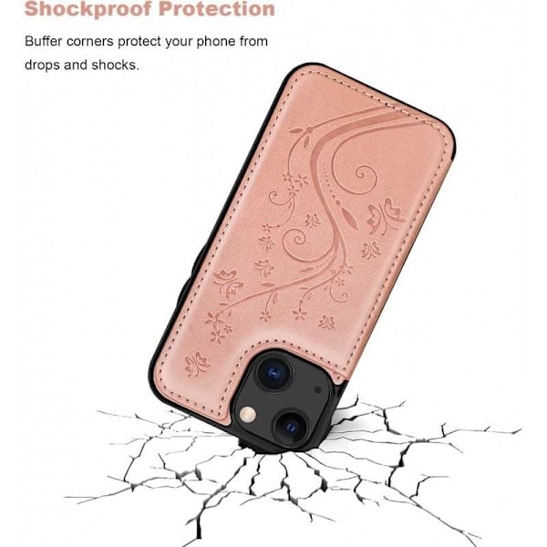 iPhone 13 Mini Iskunkestävä Kotelo Korttipidike 3-LOKEROA Flippr V2 Ruusukulta (PA)