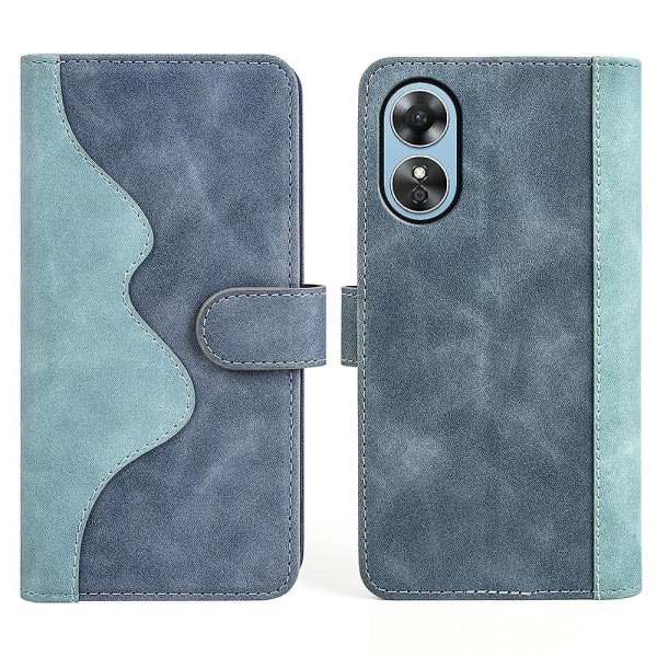 För Oppo A17 4g Phone case Stativ Plånbok Dubbelfärgsskarvning Magnetiskt lås anti-scratch Pu Läder Cover Blue