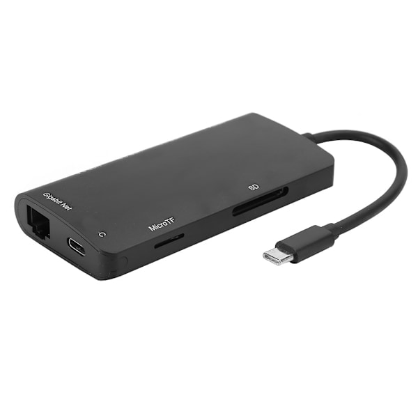 USB Hub Adapter 3.0 Typ C till HDMI 4K 8-i-1 Dockningsstation USB-C till RJ45 Gigabit Ethernet-port 3 Splitter Port Svart