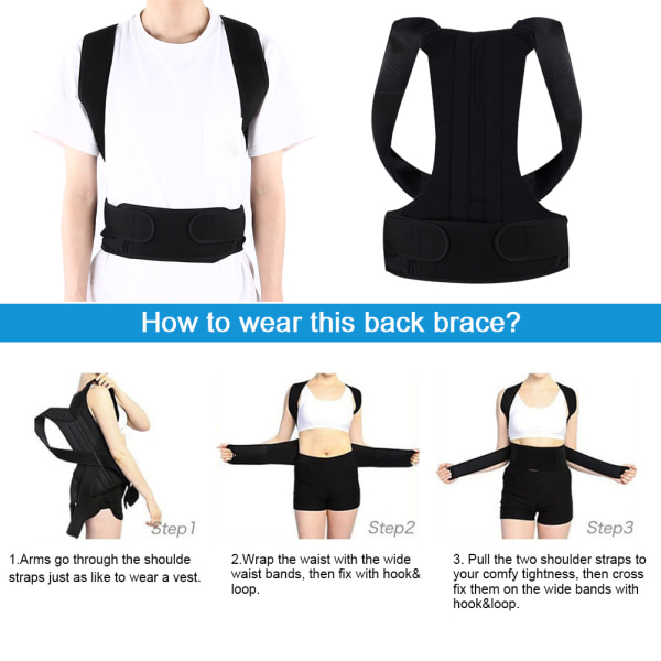 Unisex Justerbar Pukkelrygget Korrektion Bælte Ryg Rygsøjlestøtte Posture Corrector Brace2XL Sort