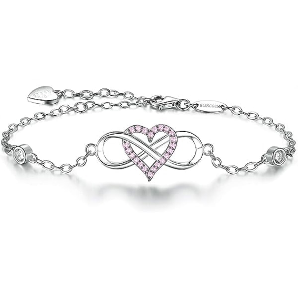 Armbånd til kvinder i rosaguld og hvidguldplateret 925 sterlingsølv med 5A cubic zirconia infinity hjerte armbånd symbol sammen for evigt