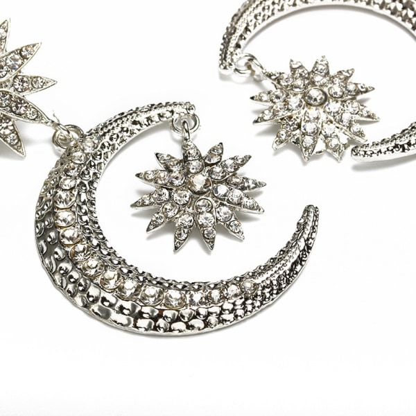 Enkla kvinnor flicka legering örhänge månen form hänge strass dekoration smycken silver