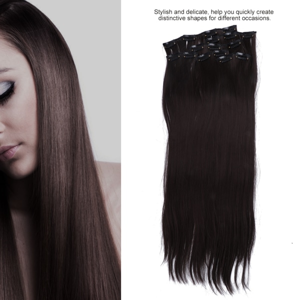6 stk kvinner falske hårstykke sett 16 klipper langt rett hårforlengelse parykk Styling 02#